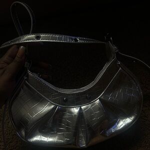 Silver Crocodile-Embossed Women's Bag